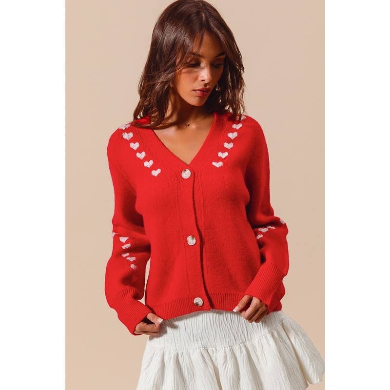 VALENTINE HEART V NECK BUTTON UP SWEATER CARDIGAN