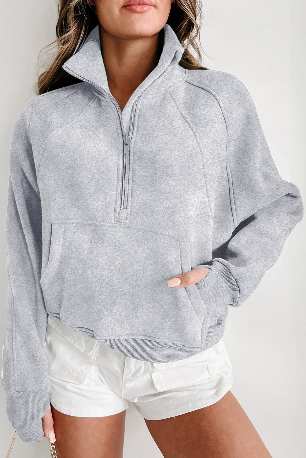 Valerian Quarter Zip Stand Neck Kangaroo Pocket Sweatshirt