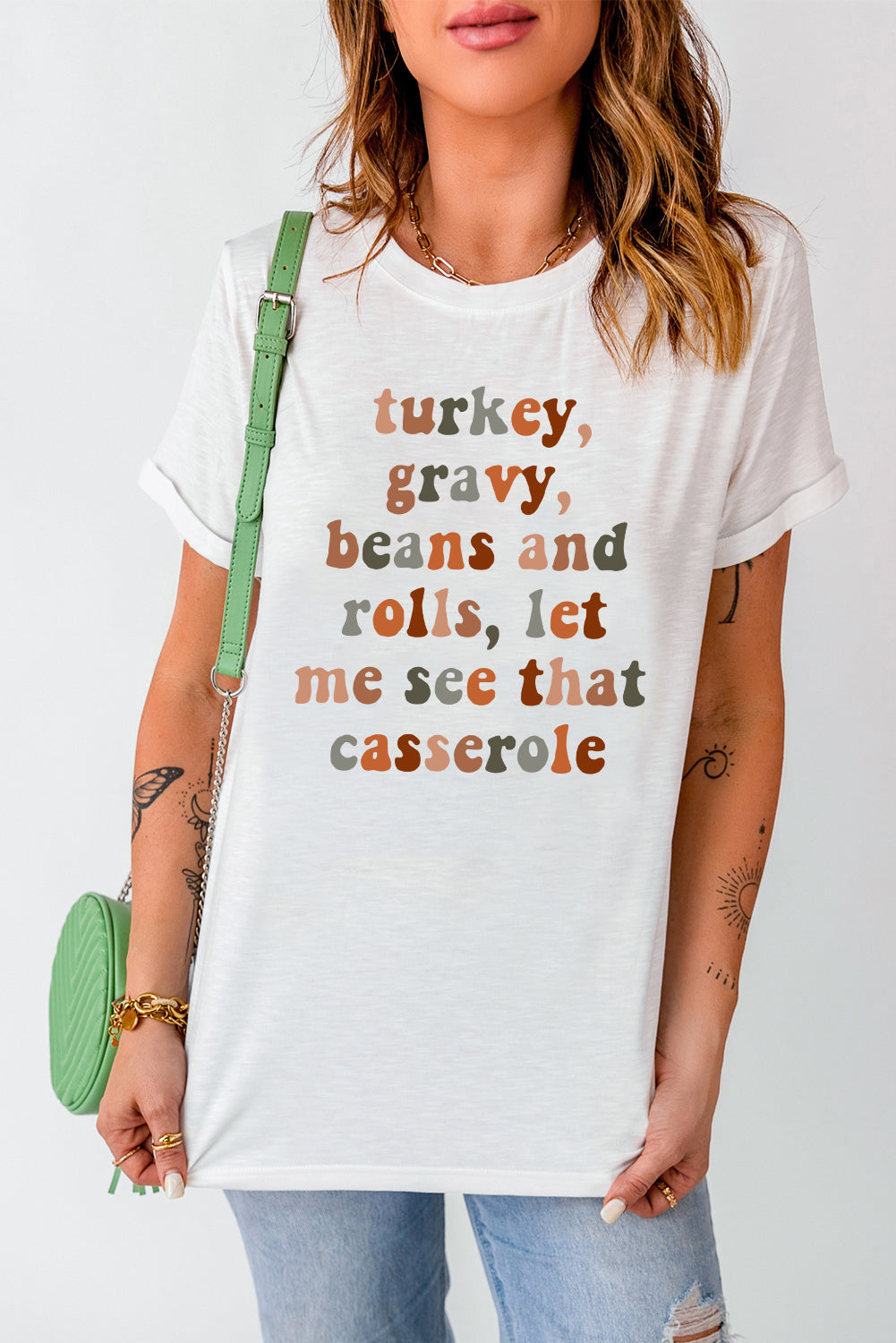 White Thanksgiving Letter Print Casual Graphic Tee