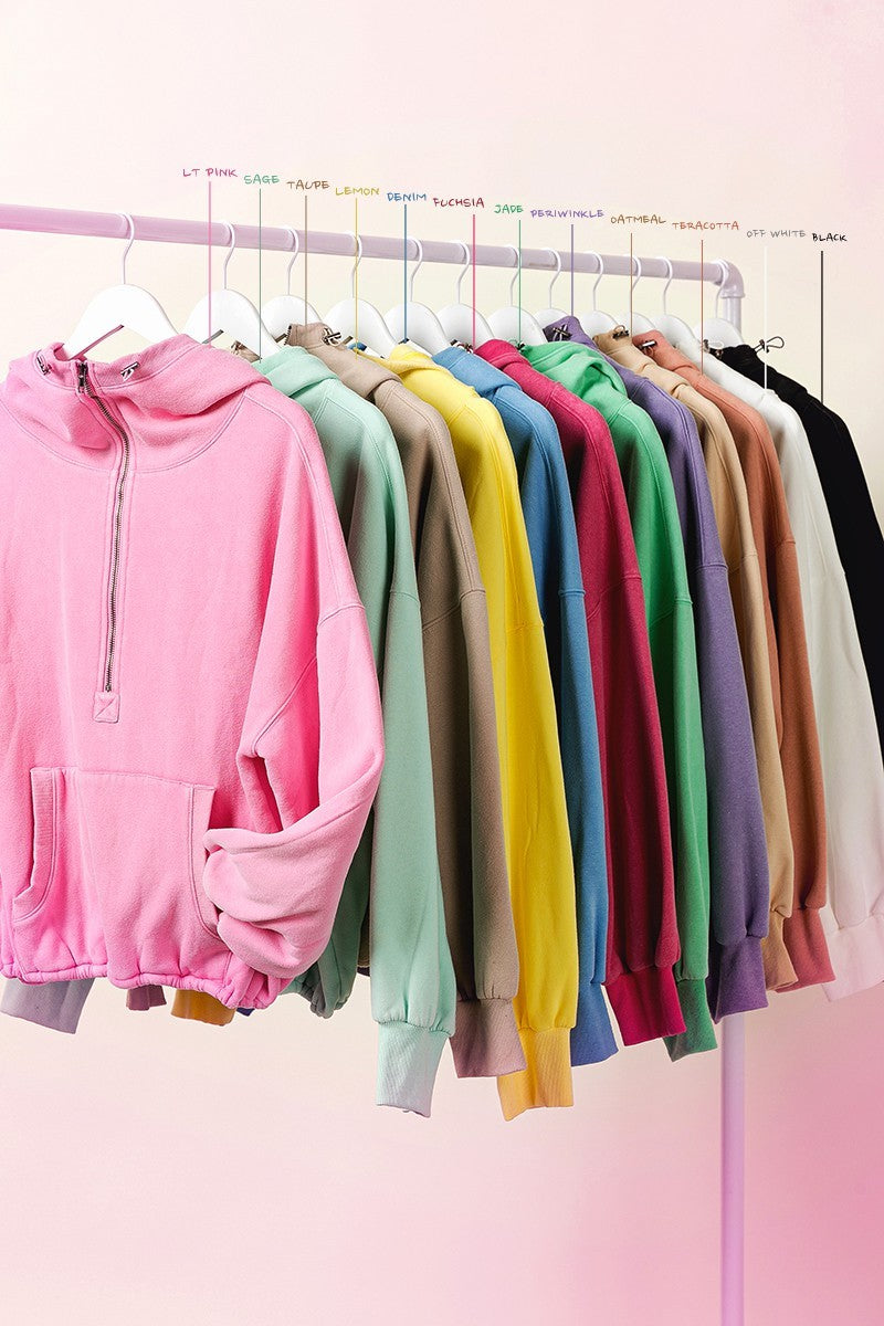 BiBi Stitch Detailed Elastic Hem Half Zip Fleece Hoodie