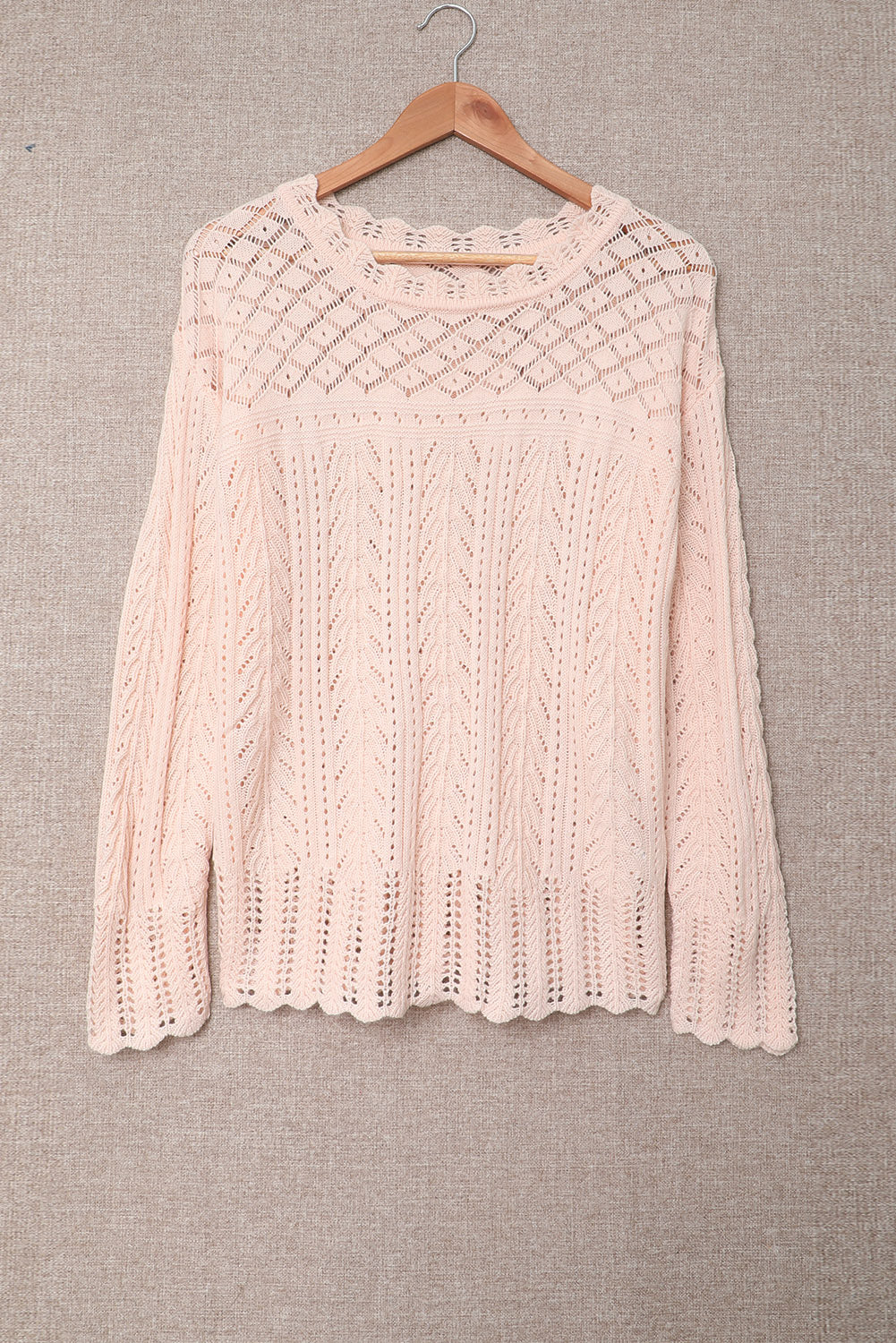 Pink Solid Casual Drop Shoulder Knit Sweater