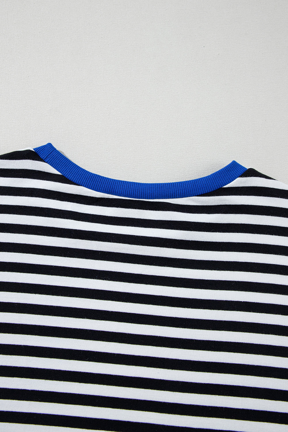 Blue Stripe Contrast Edge Cross Seam Oversized Pullover