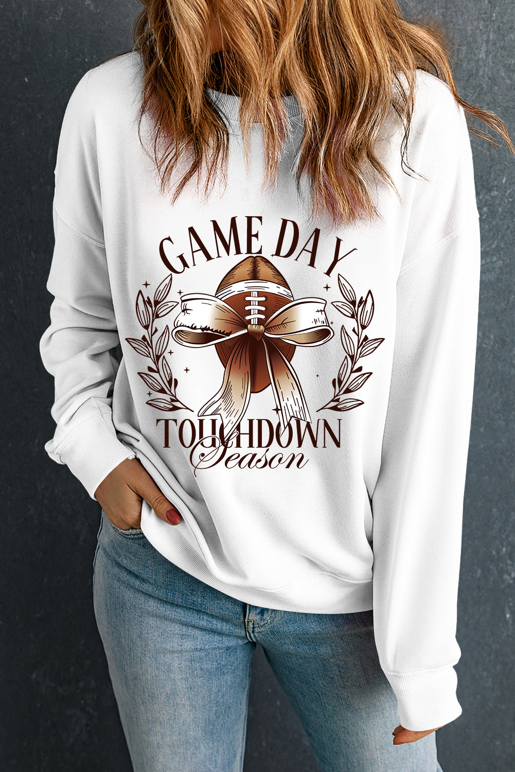 Beige GAME DAY Bowknot Rugby Graphic Sweatshirt