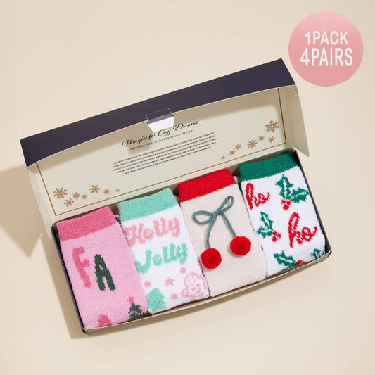 Holly Jolly Christmas Gift Socks 4 pairs