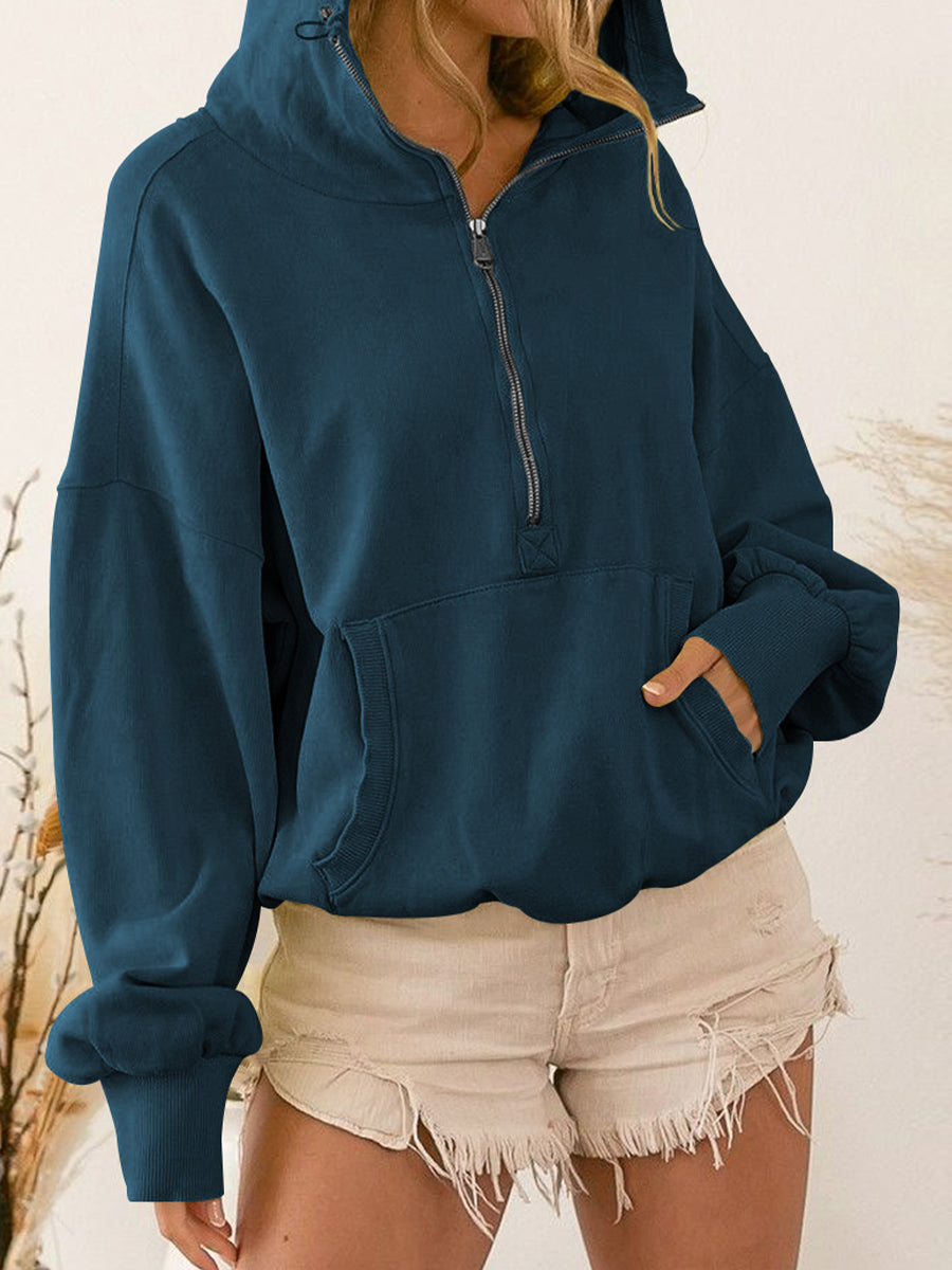 Zip-Up Dropped Shoulder Hoodie