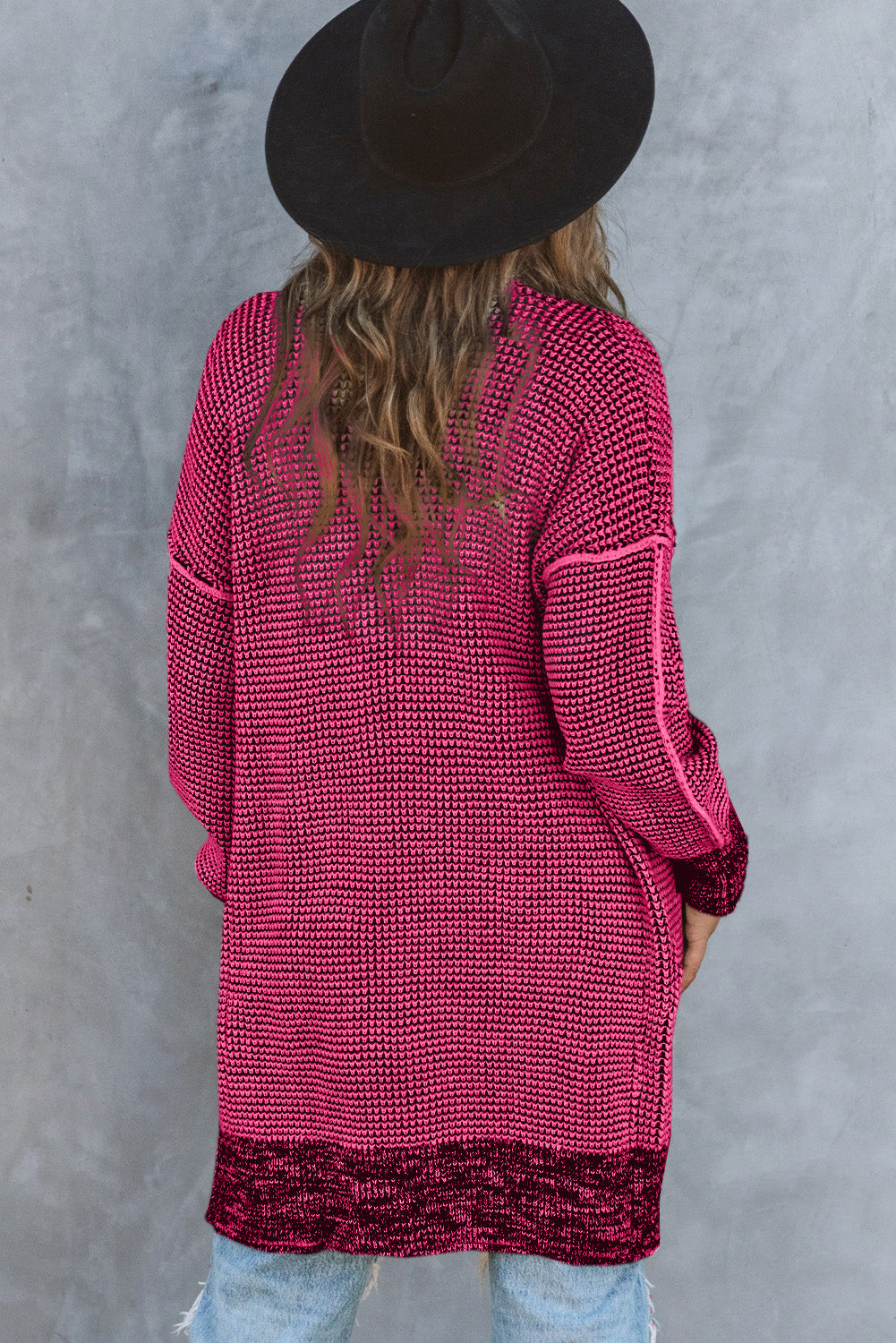 Rose Plaid Contrast Trim Casual Knit Long Cardigan