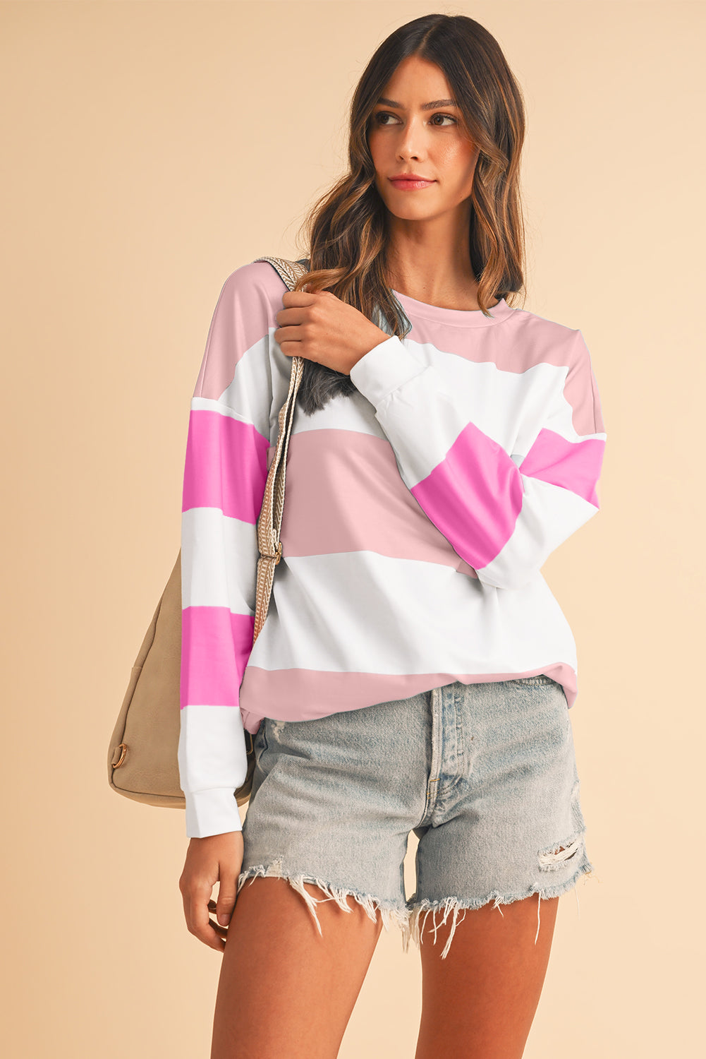 Rose Red Colorblock Drop Sleeve Top