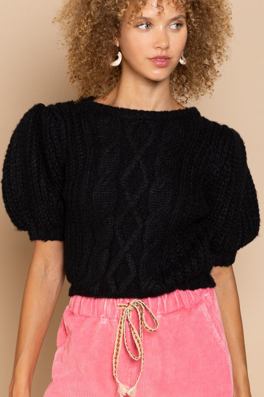 Puff Sleeve Cable Pullover Sweater