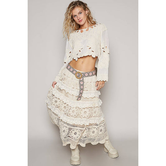 POL Crochet lace ruffle detail skirt