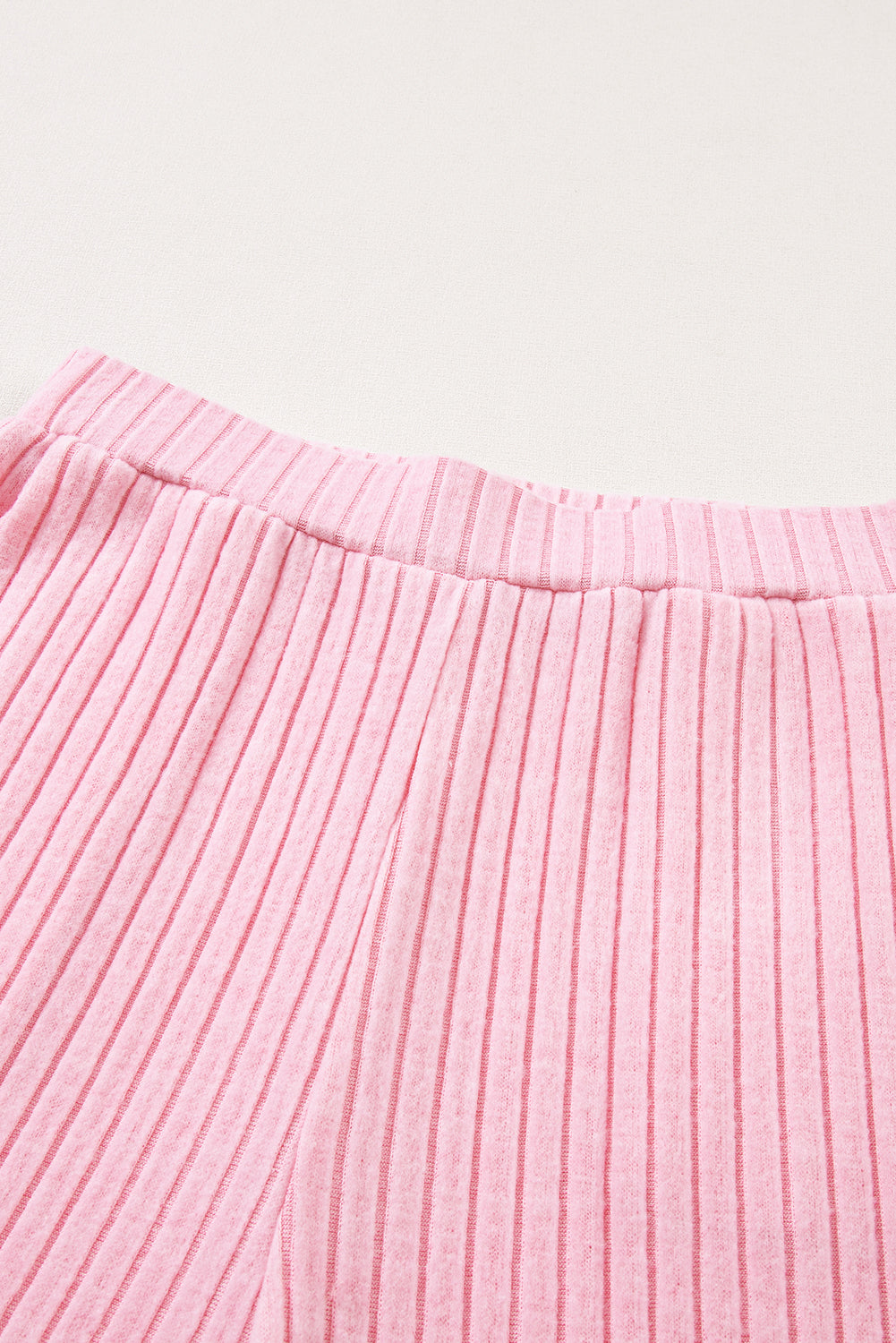 Light Pink Slouchy Ribbed Knit V Neck Top & Pants Loungewear Set