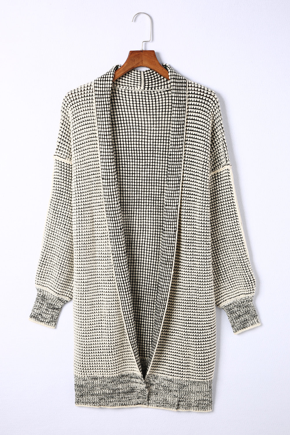 Rose Plaid Contrast Trim Casual Knit Long Cardigan