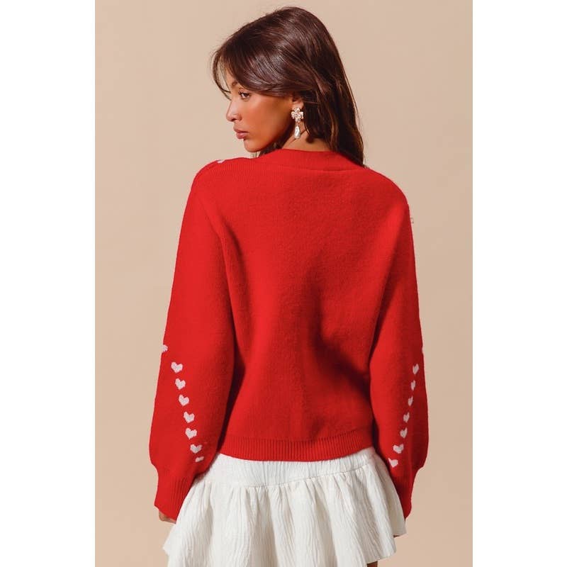 VALENTINE HEART V NECK BUTTON UP SWEATER CARDIGAN