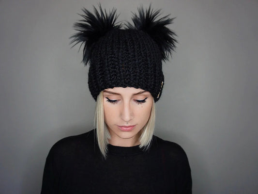 The Double Pom Beanie-BLACK