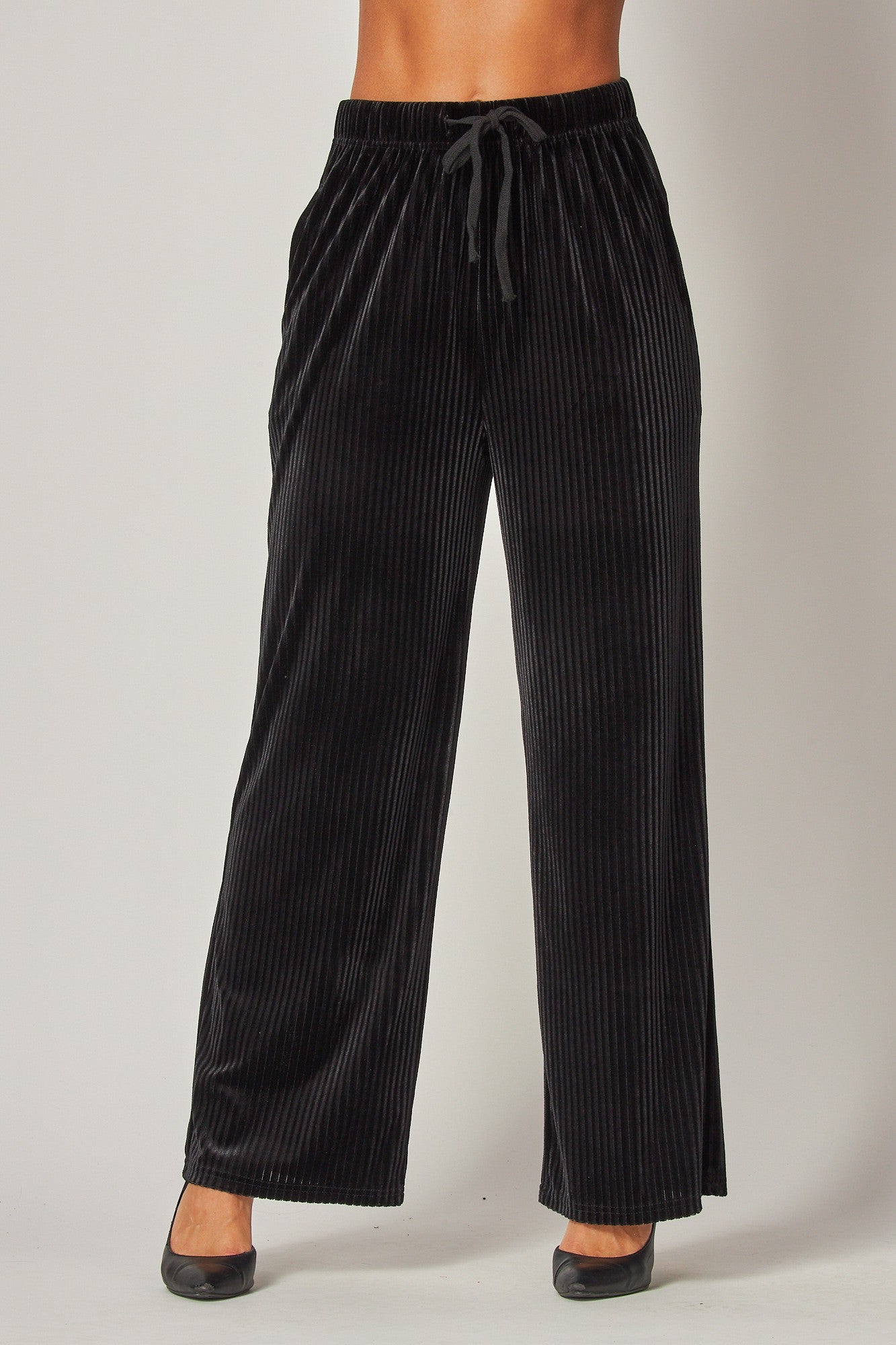Ribbed Velvet High-waist Wide-leg Pants