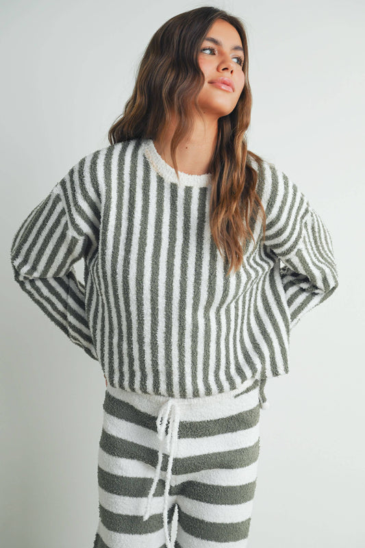 COZY STRIPED ROUND NECK SWEATER - BMW7492