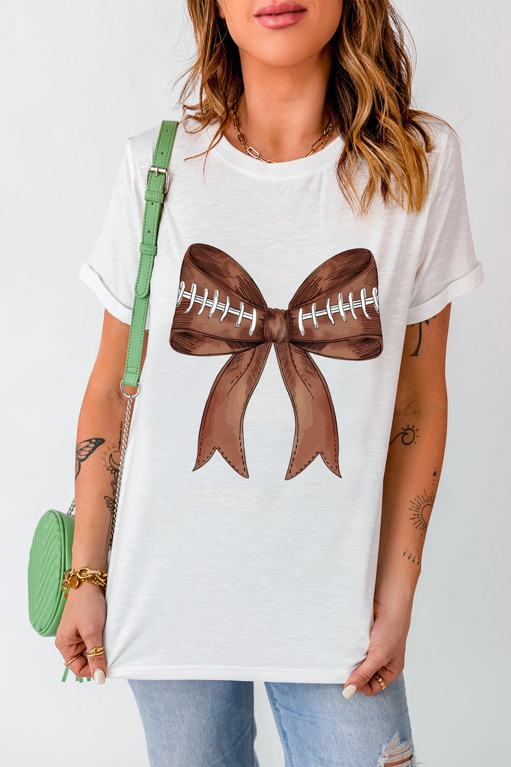 White Game Day Rugby Bowknot Graphic T Shirt