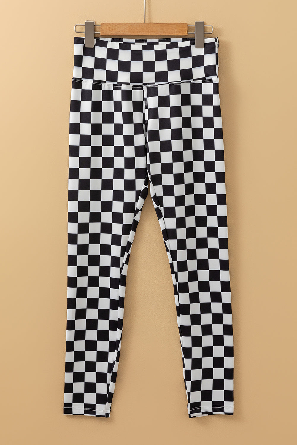 Khaki Checkered Pattern High Waist Skinny Leggings