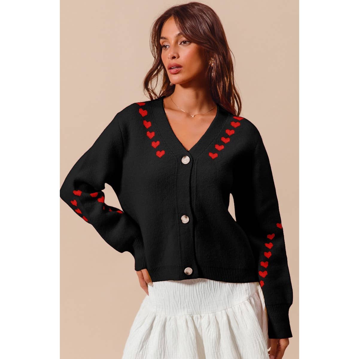 VALENTINE HEART V NECK BUTTON UP SWEATER CARDIGAN