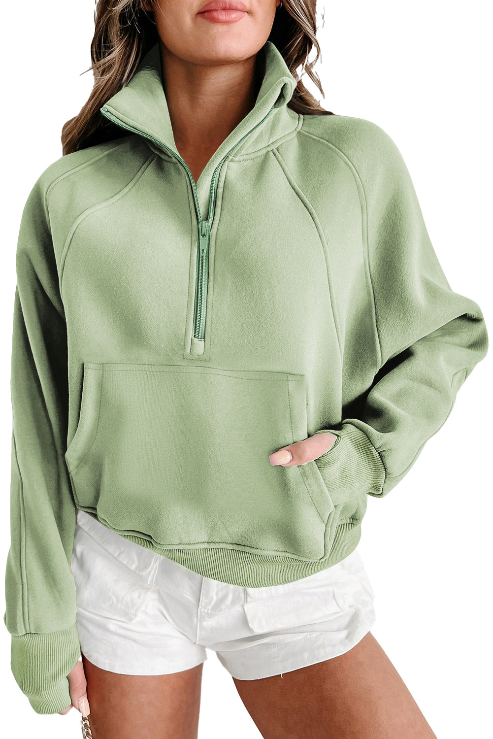 Valerian Quarter Zip Stand Neck Kangaroo Pocket Sweatshirt