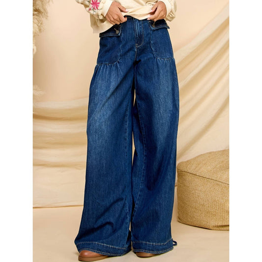 Oh My Genie Ankle Drawstring Wide Denim Pants