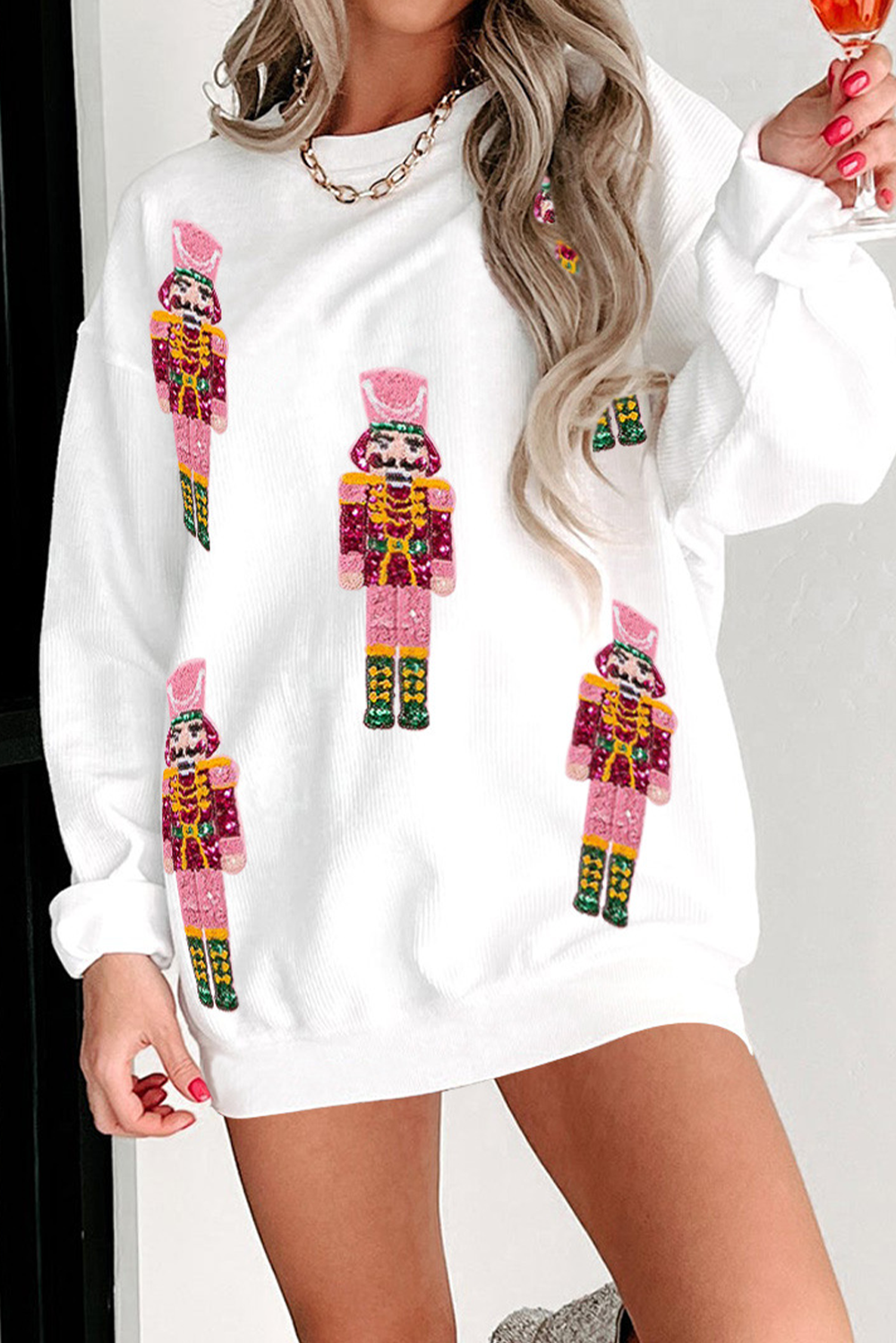 White Christmas Nutcracker Graphic Corded Sweatshirt