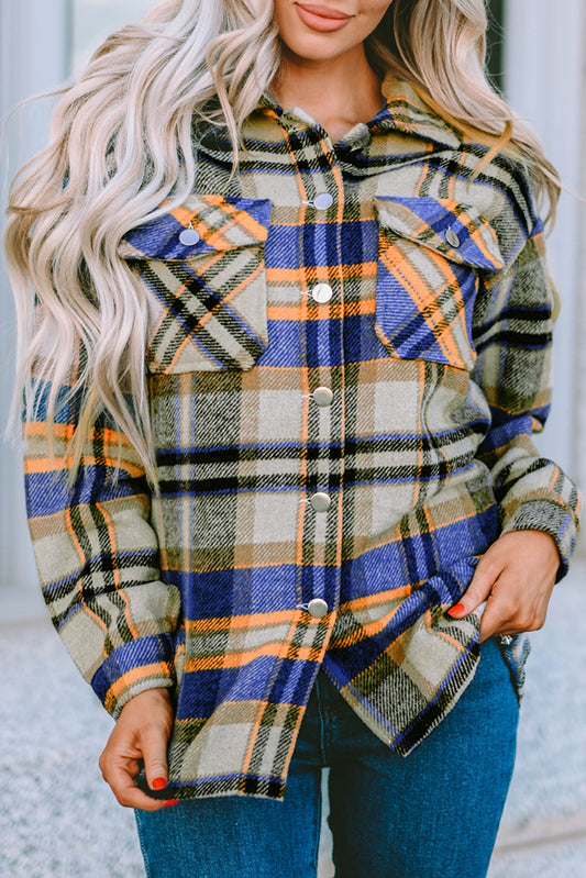 Brown Plaid Button Up Long Sleeve Flannel Shacket