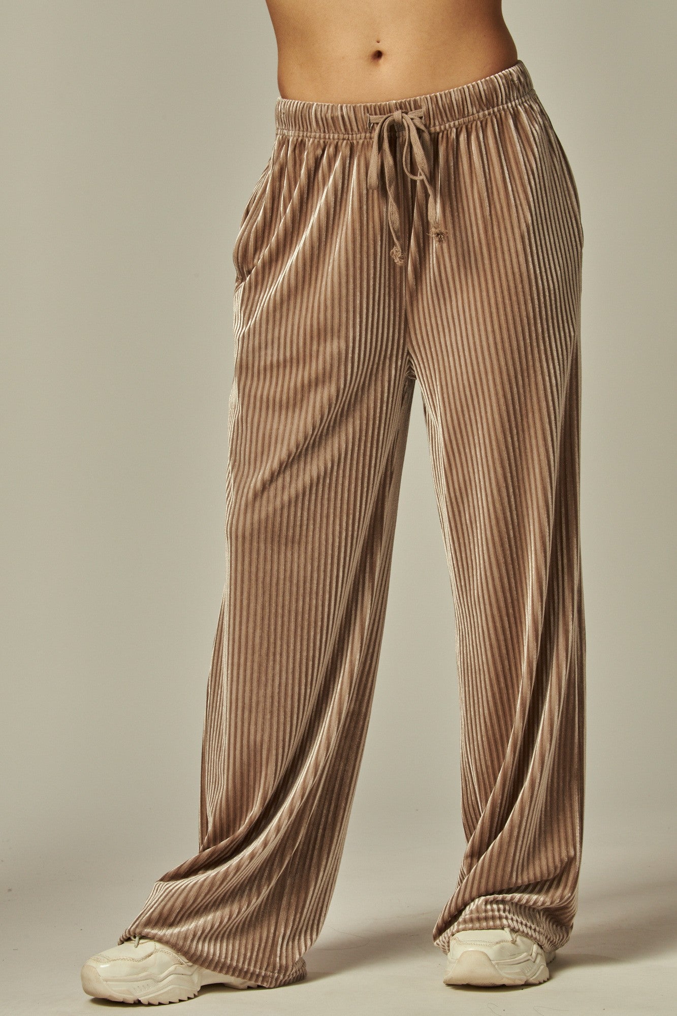 Ribbed Velvet High-waist Wide-leg Pants