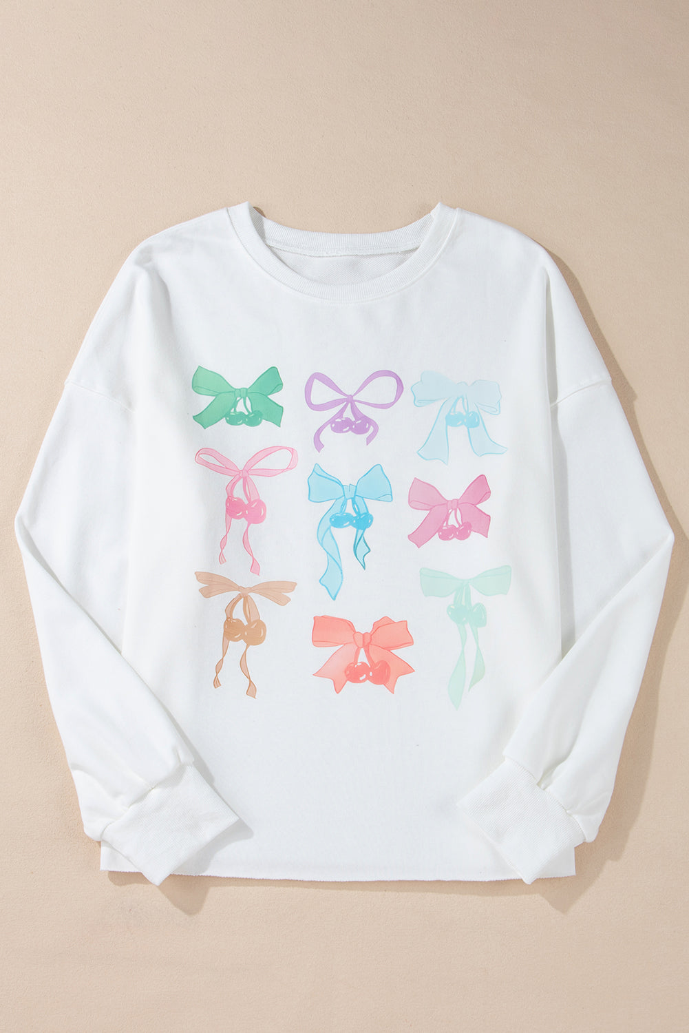 White Bowknot Edgeless Design Loose Drop Sleeve Sweatshirt