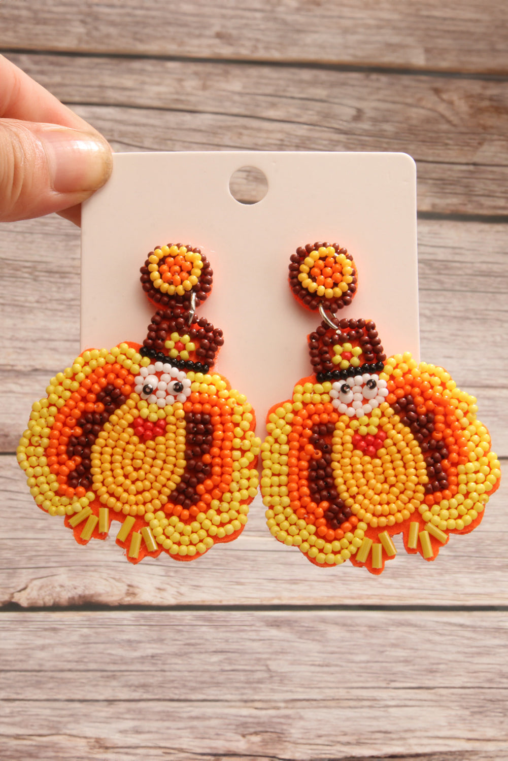 Yellow Thanksgiving Turkey Beaded Drop Earrings