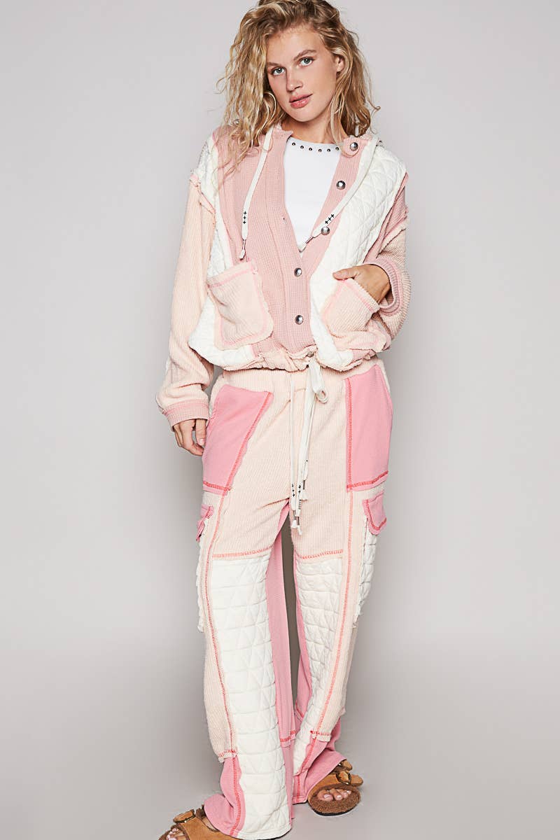 You had me at cozy multi fabric hooded button down combo shacket