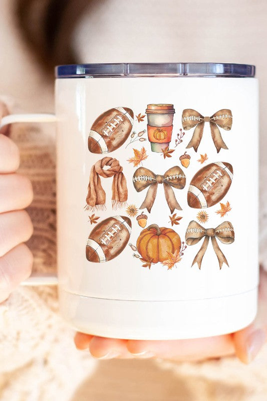 Football Pumpkin Scarf Coffee Travel Mug Cup