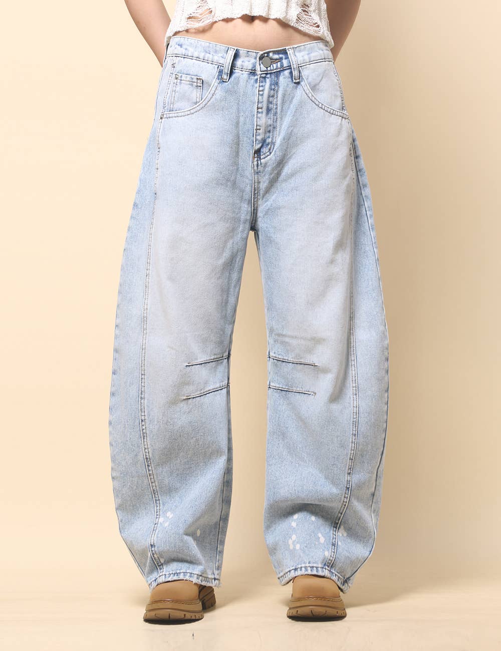 Paint Splatter Wide Leg Jeans Barrel Denim