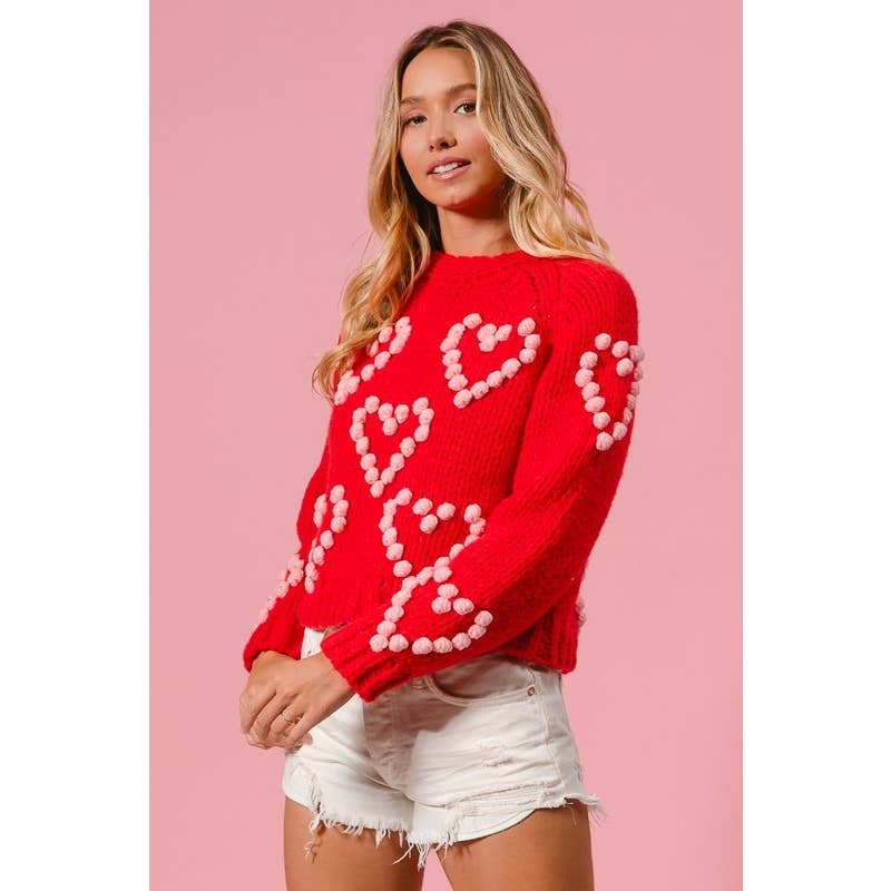 POM POM HEART TEXTUREED VALENTINE SWEATER