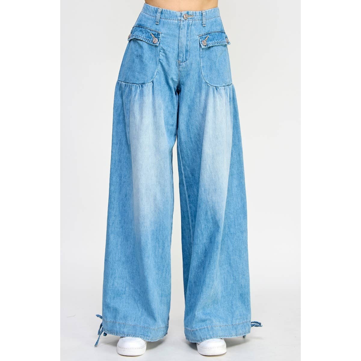 Oh My Genie Ankle Drawstring Wide Denim Pants
