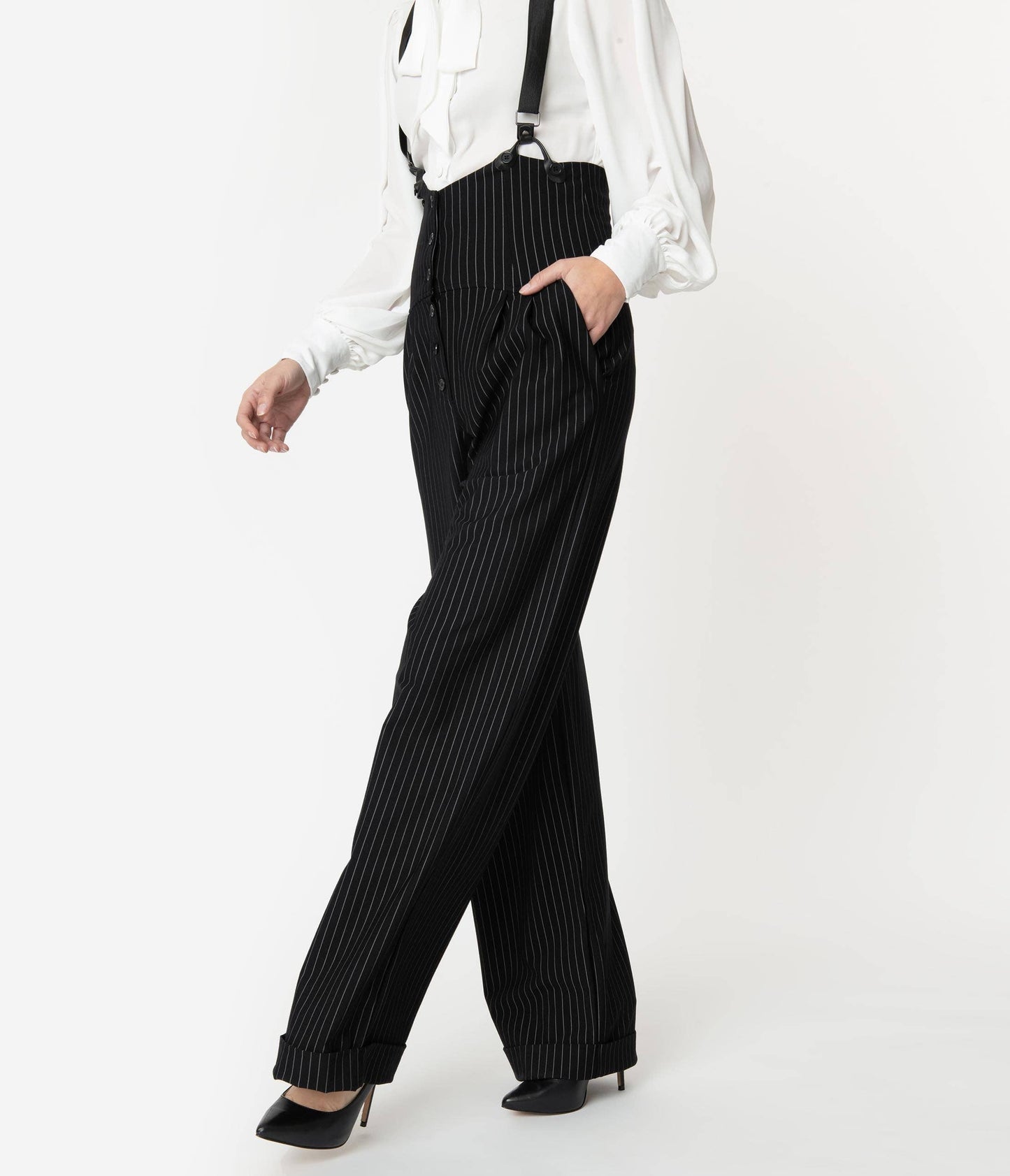 Unique Vintage Black & White Pin Stripe Thelma Suspender Pan