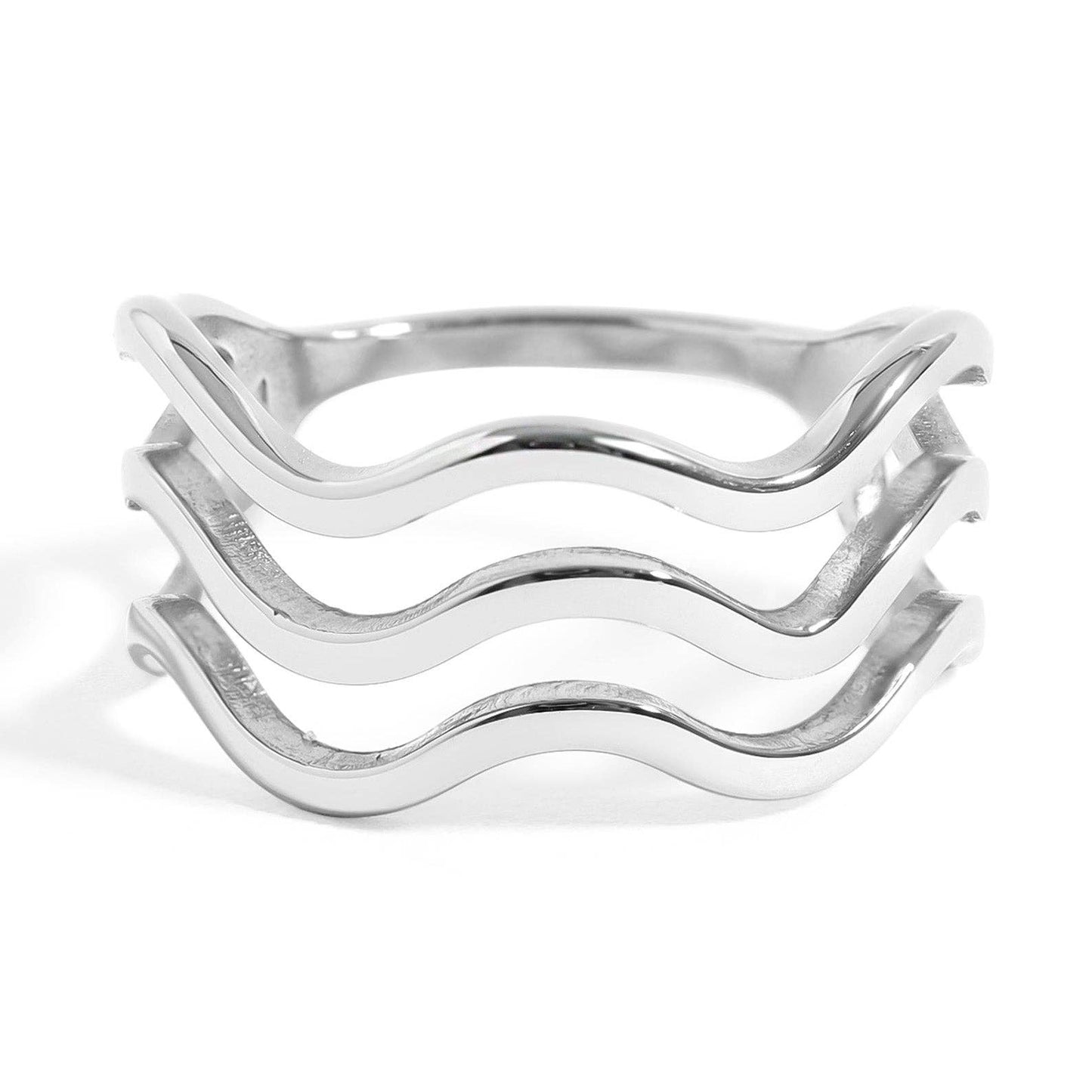 18K Gold PVD Stainless Steel Triple Wave Geometric Ring