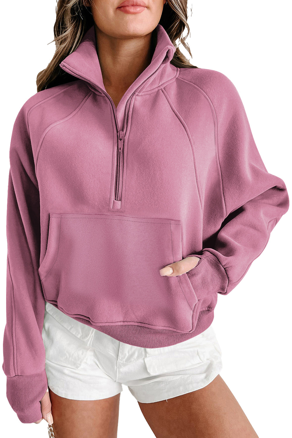 Valerian Quarter Zip Stand Neck Kangaroo Pocket Sweatshirt