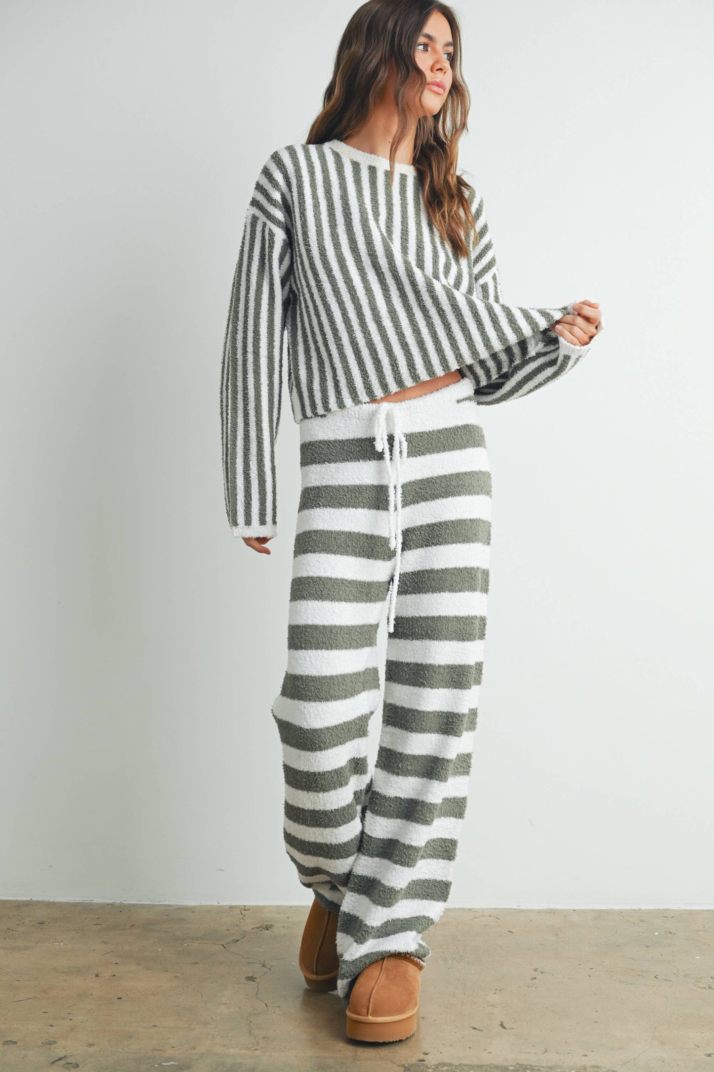 COZY STRIPED DRAWSTRING PANTS