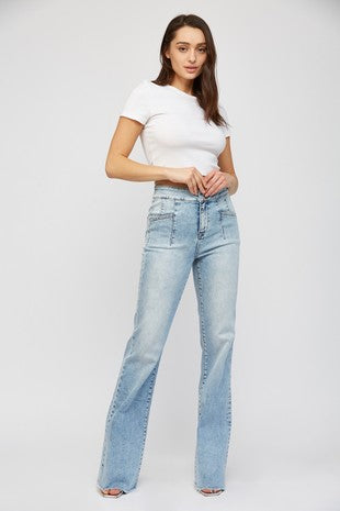 SUPER HIGH RISE RELAXED FLARE WITH DOUBLE BUTTON MICA