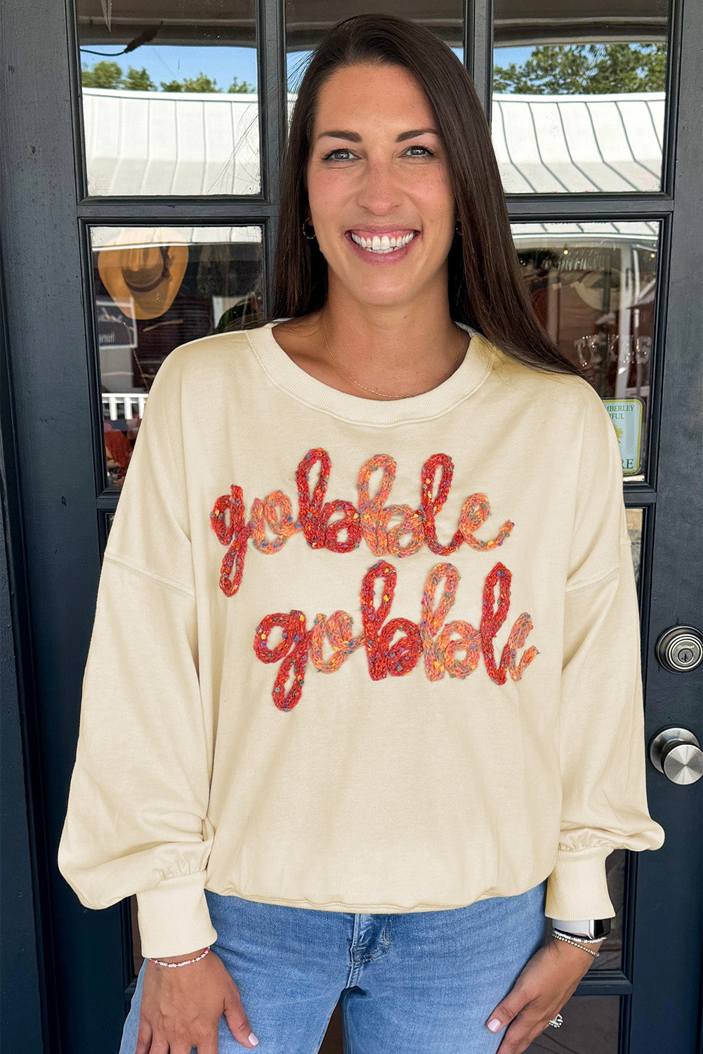 Apricot gobble gobble Pattern Drop Shoulder Sweatshirt