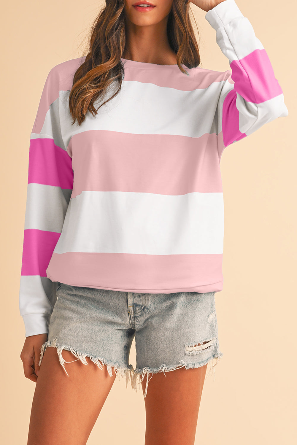 Rose Red Colorblock Drop Sleeve Top