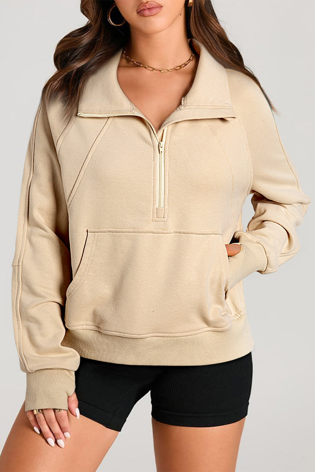 Valerian Quarter Zip Stand Neck Kangaroo Pocket Sweatshirt