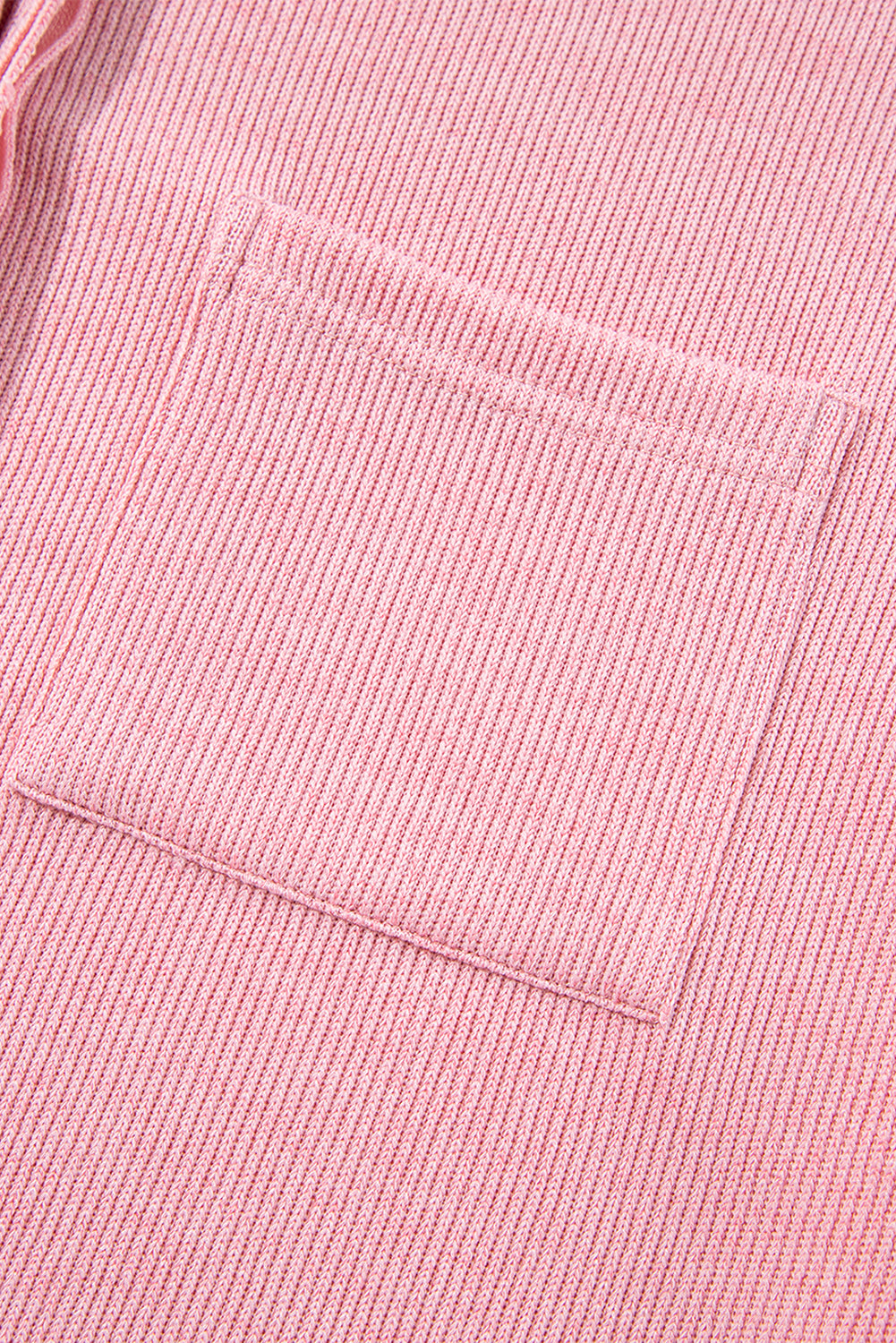 Pink Chest Pocket Ribbed Collared Henley Top