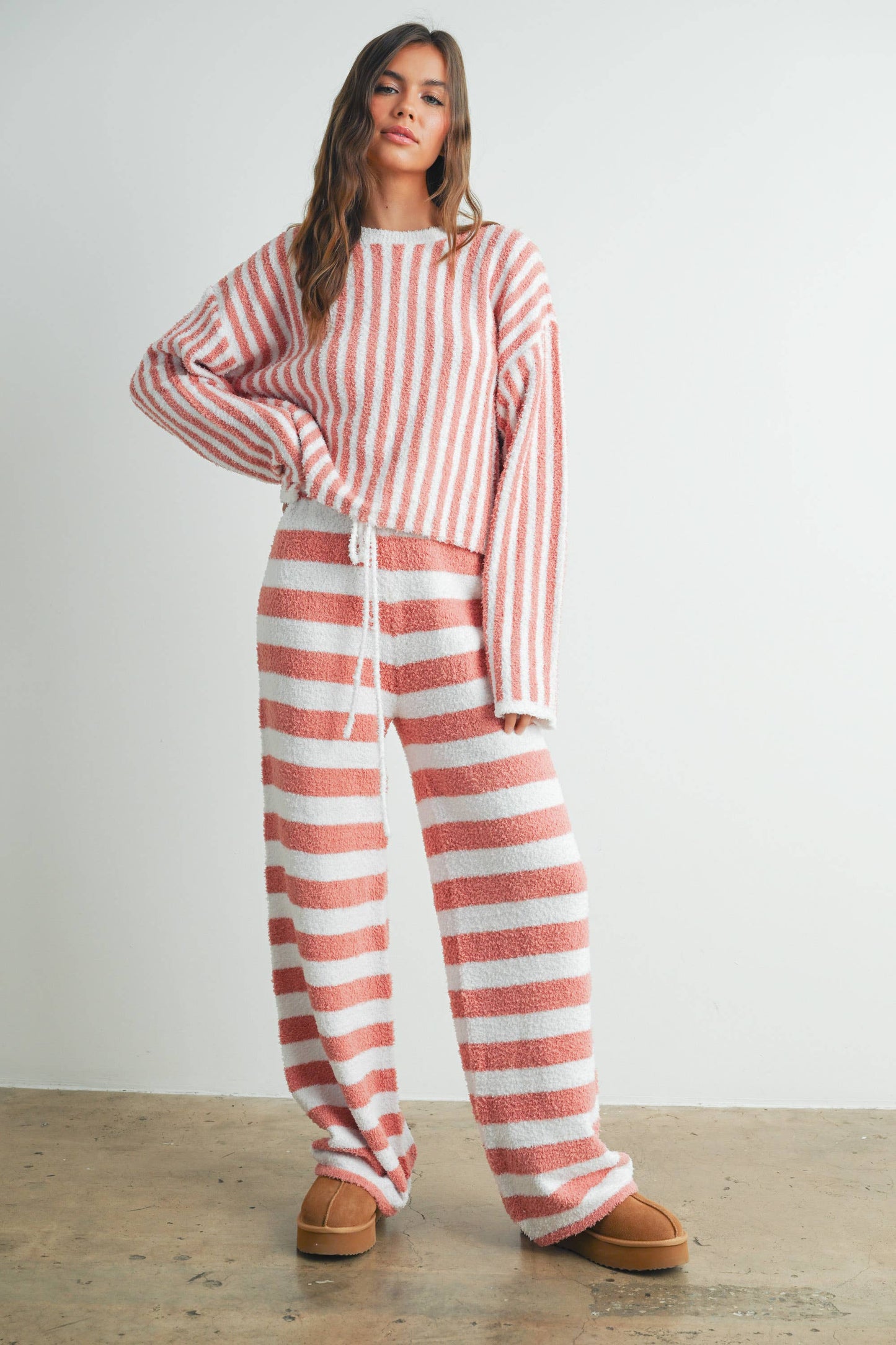 COZY STRIPED DRAWSTRING PANTS