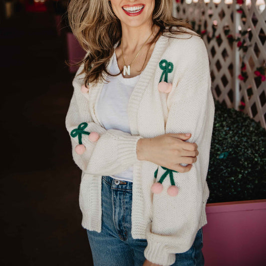 Cherry Long Sleeve Knit Cardigan Sweater