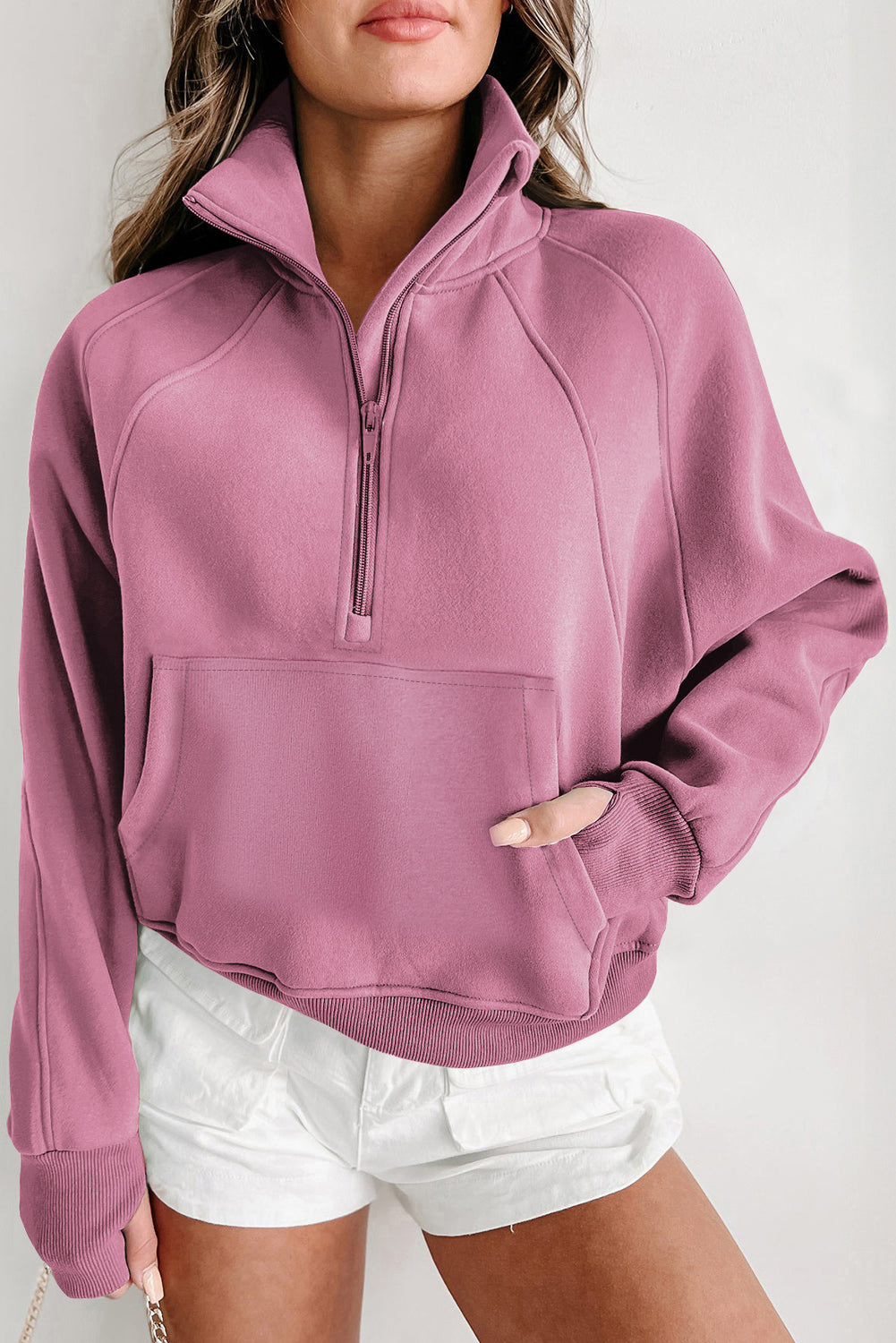 Valerian Quarter Zip Stand Neck Kangaroo Pocket Sweatshirt