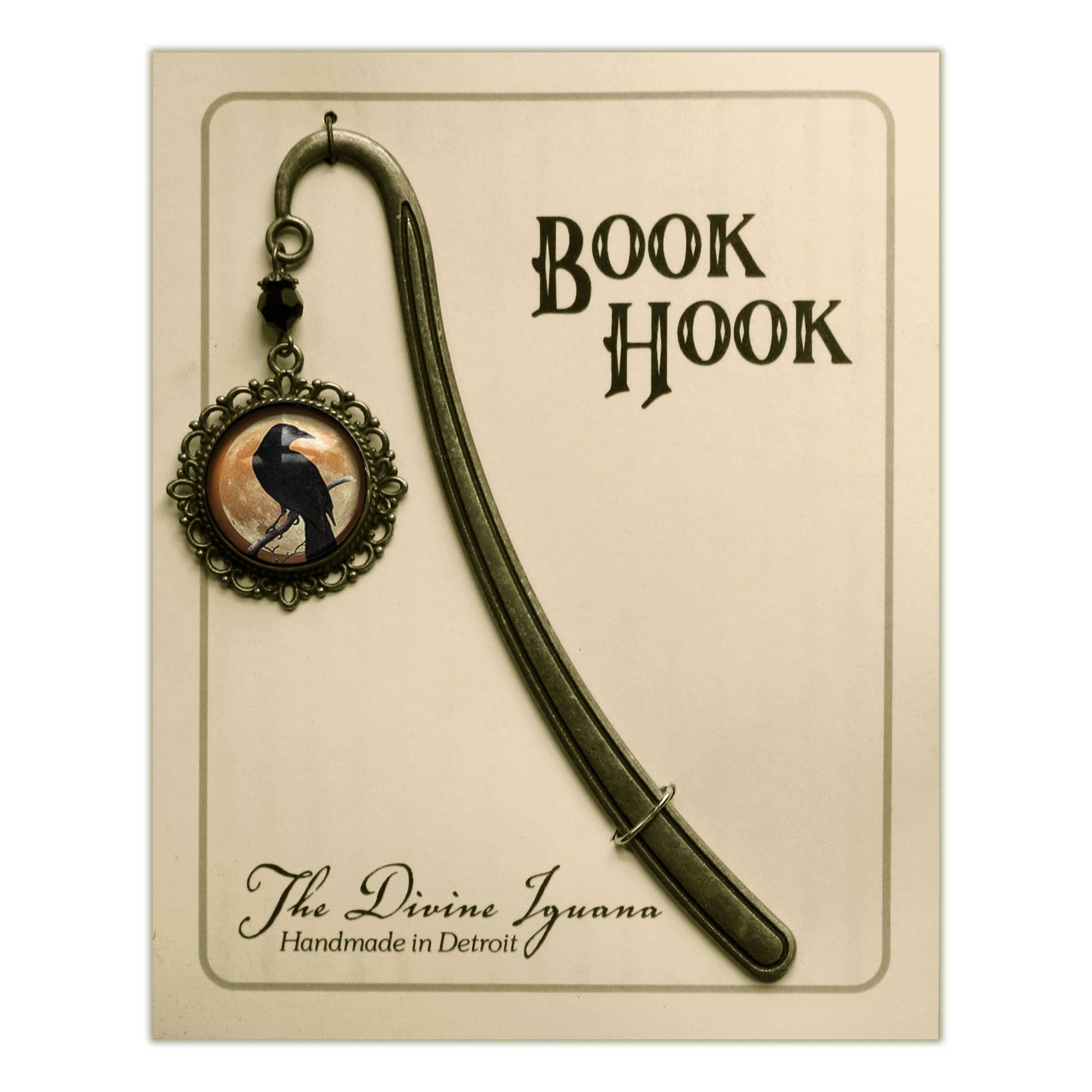Orange Crow or Raven Goth Halloween Bronze Bookmark