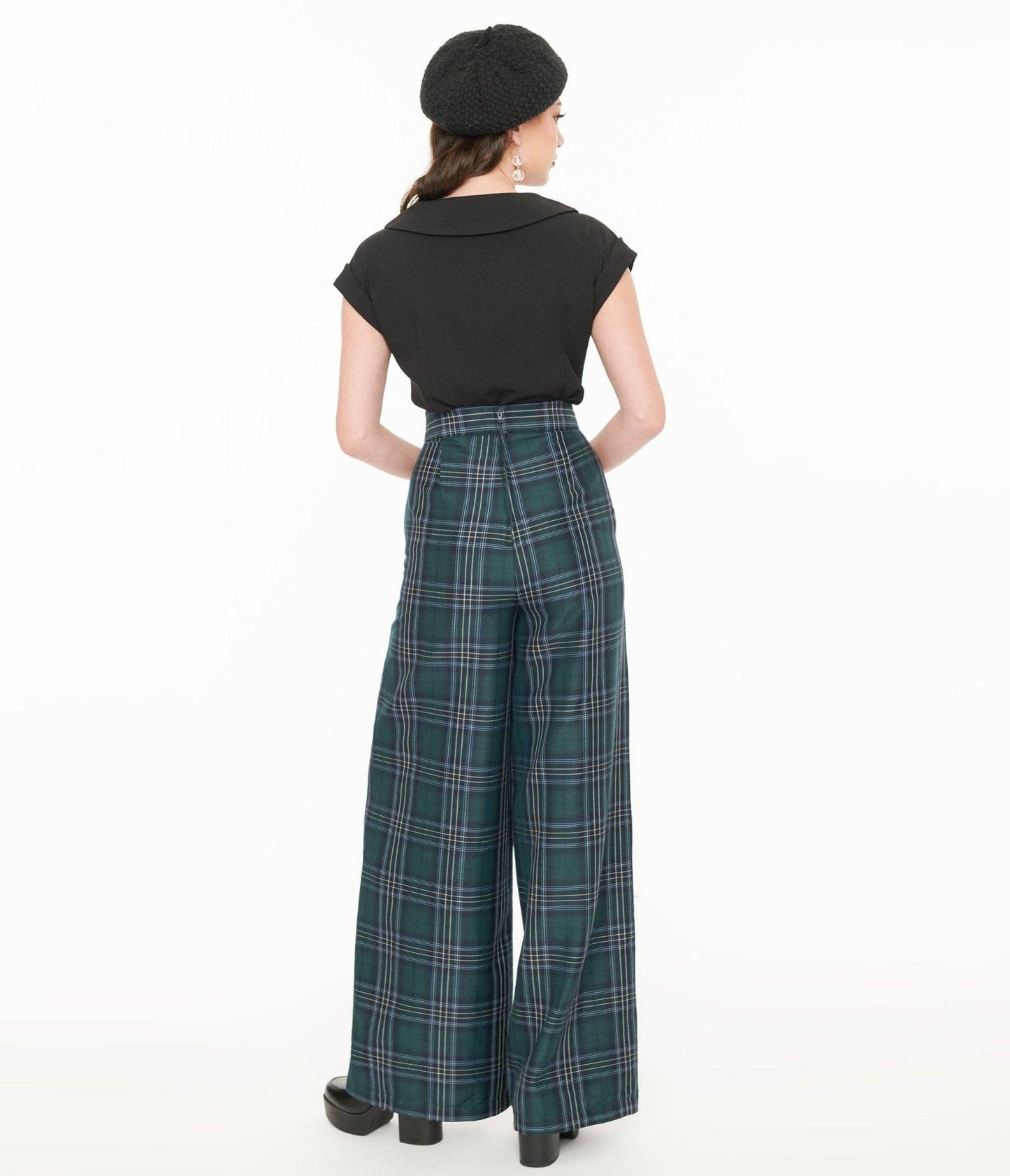 Vintage 1940s Green & Black Plaid High Waist Pants