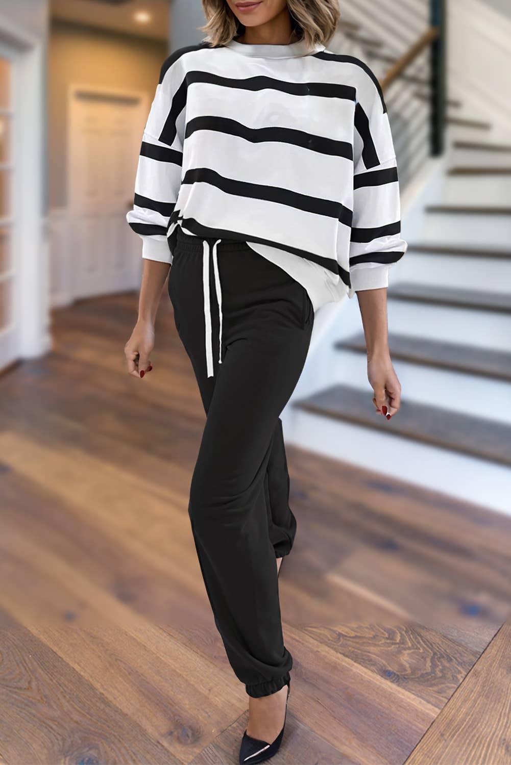 CAMPFIRE NIGHTS Cozy Striped Top & Jogger Pants Set