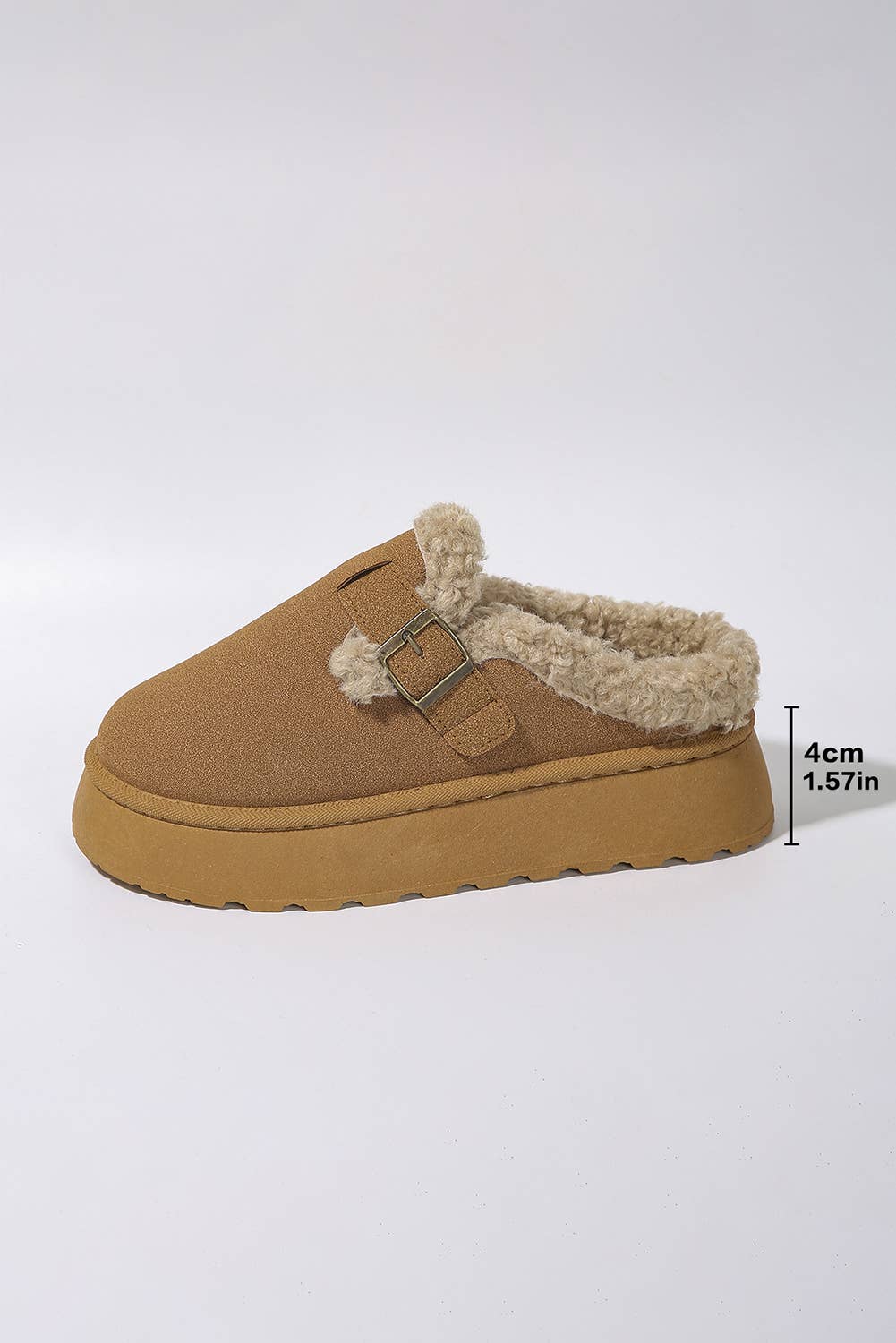 Plush Patched Buckle Decor Thick Sole Thermal Slippers